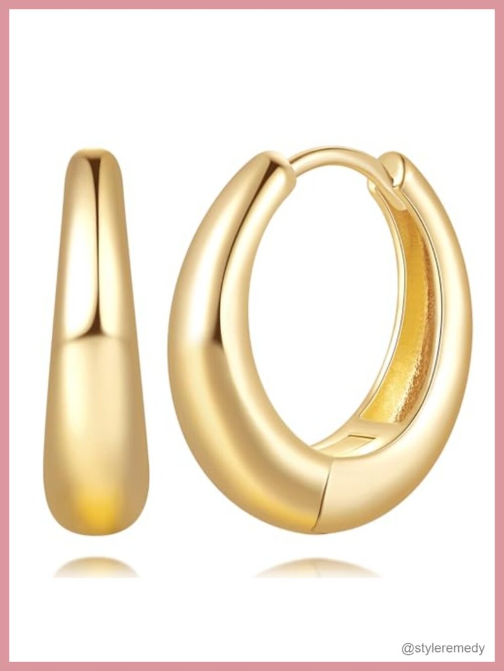 14K Gold Plated Hoop Earrings Chunky Huggie Spring-Hinged 15mm 20mm
